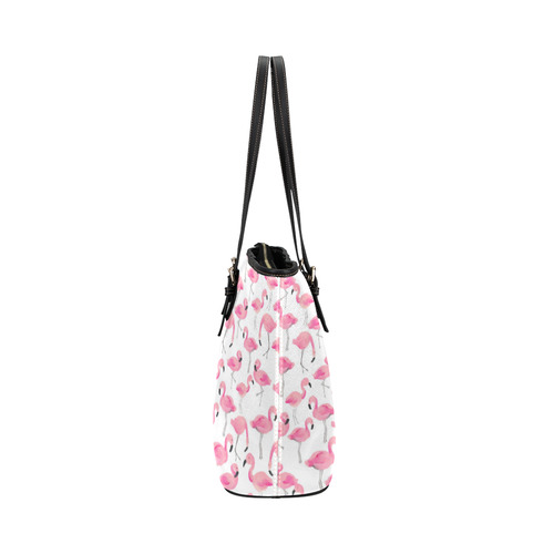 Pink Flamingos Leather Tote Bag/Small (Model 1651)