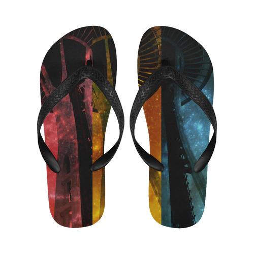 Seattle Space Needle Three Stripes Flip Flops for Men/Women (Model 040)