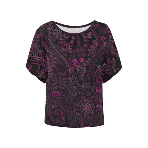 3D psychedelic ornaments, magenta Women's Batwing-Sleeved Blouse T shirt (Model T44)
