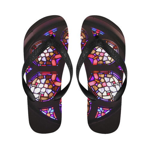 Geometric Purple Pink Rosary Window Mandala Flip Flops for Men/Women (Model 040)