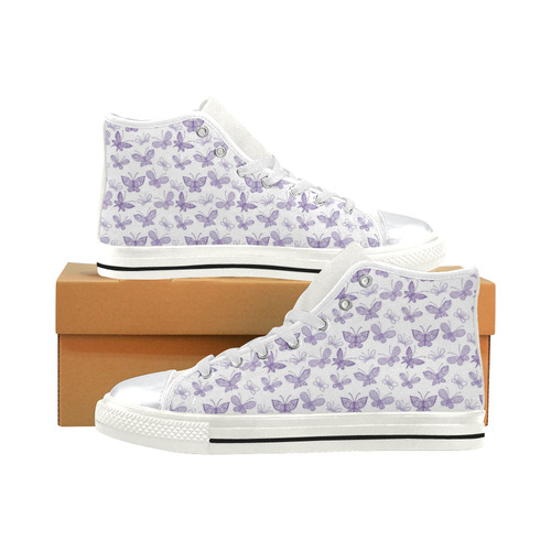 Cute Purple Butterflies High Top Canvas Shoes for Kid (Model 017)