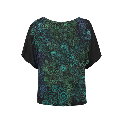 Turquoise 3D Rose Women's Batwing-Sleeved Blouse T shirt (Model T44)
