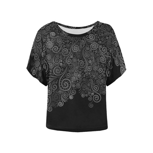 3D Black+White Rose Women's Batwing-Sleeved Blouse T shirt (Model T44)