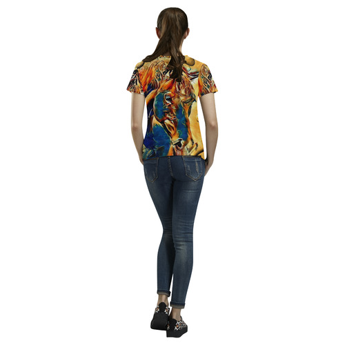 Abstrac Horse by Nico Bielow All Over Print T-Shirt for Women (USA Size) (Model T40)