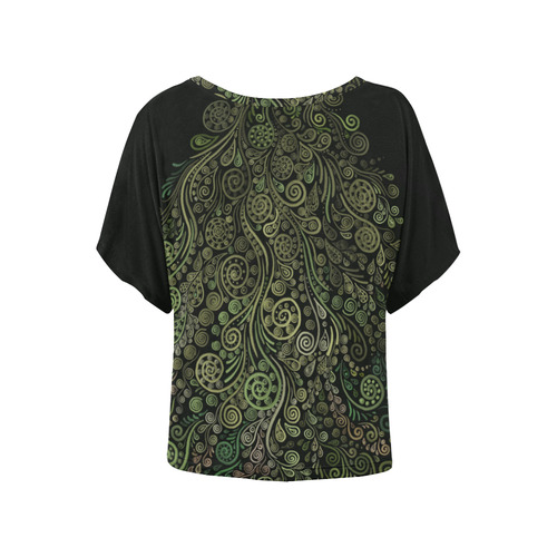 3D Ornaments -Fantasy Tree, green on black Women's Batwing-Sleeved Blouse T shirt (Model T44)
