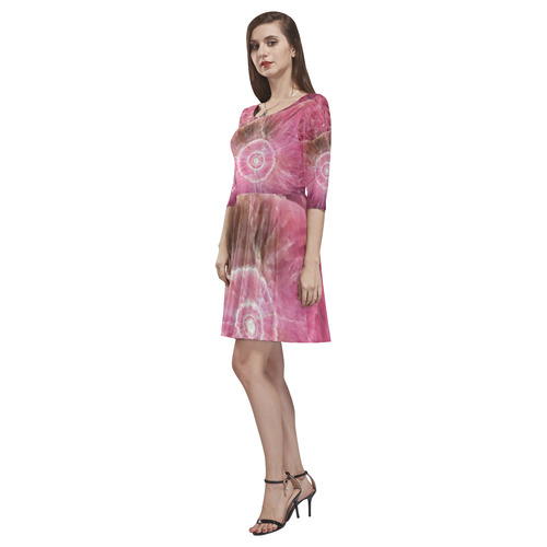 Pink and white stone texture Tethys Half-Sleeve Skater Dress(Model D20)
