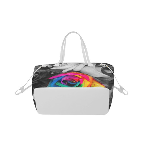 black,white splash roses Clover Canvas Tote Bag (Model 1661)