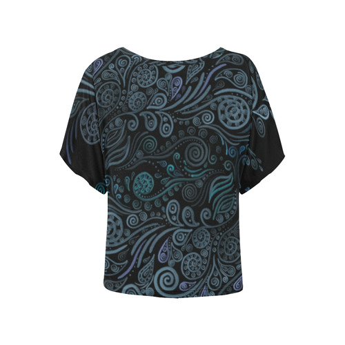 3D ornaments, psychedelic blue Women's Batwing-Sleeved Blouse T shirt (Model T44)