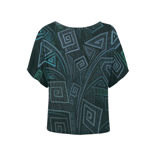 3D Psychedelic Abstract Square Spirals Explosion Women's Batwing-Sleeved Blouse T shirt (Model T44)