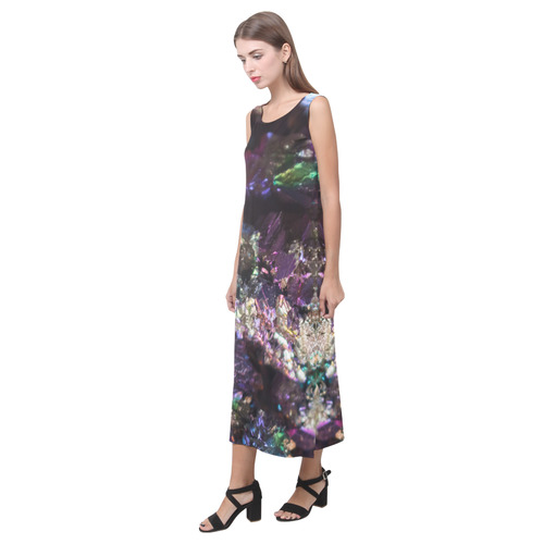 Purple green and blue crystal stone texture Phaedra Sleeveless Open Fork Long Dress (Model D08)