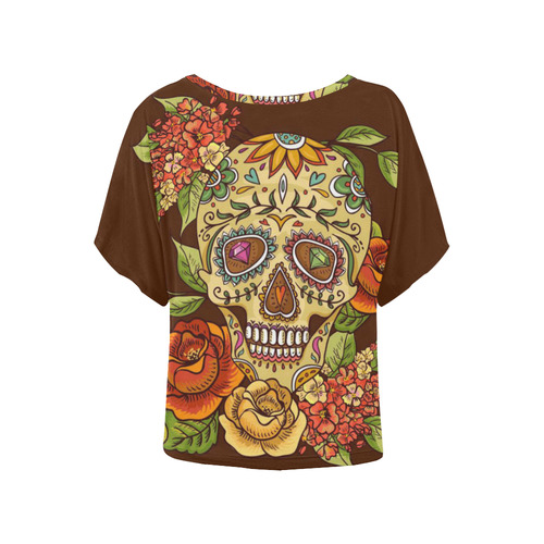 sugar skull Women's Batwing-Sleeved Blouse T shirt (Model T44)