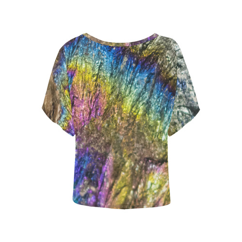 Colorful stone texture Women's Batwing-Sleeved Blouse T shirt (Model T44)