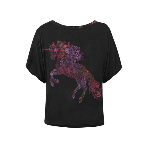 3d Floral Psychedelic Unicorn Women's Batwing-Sleeved Blouse T shirt (Model T44)
