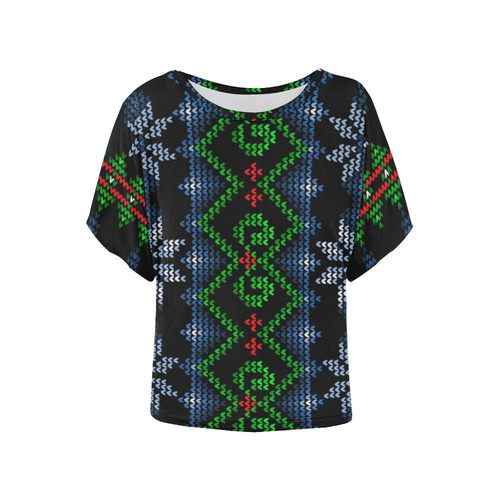 Ugly Christmas Sweater Knit, Christmas Women's Batwing-Sleeved Blouse T shirt (Model T44)