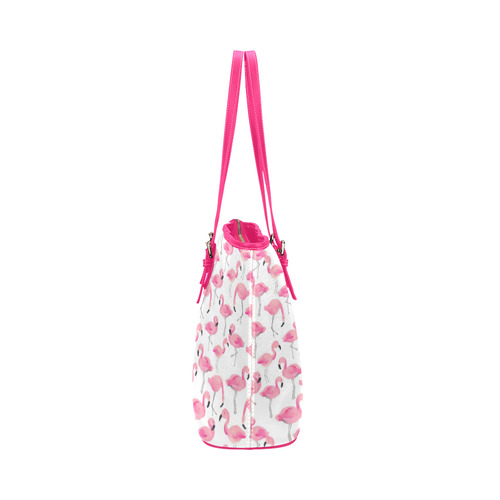 Pink Flamingos Leather Tote Bag/Large (Model 1651)