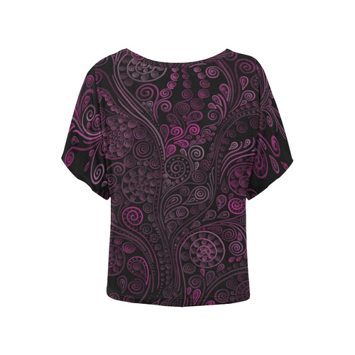 3D psychedelic ornaments, magenta Women's Batwing-Sleeved Blouse T shirt (Model T44)