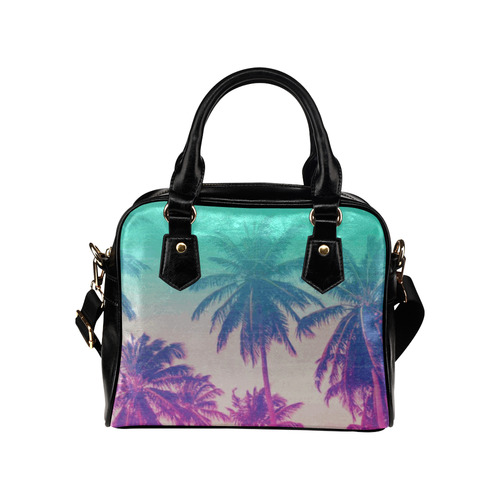 Palm Trees Green Pink Tropical Shoulder Handbag (Model 1634)