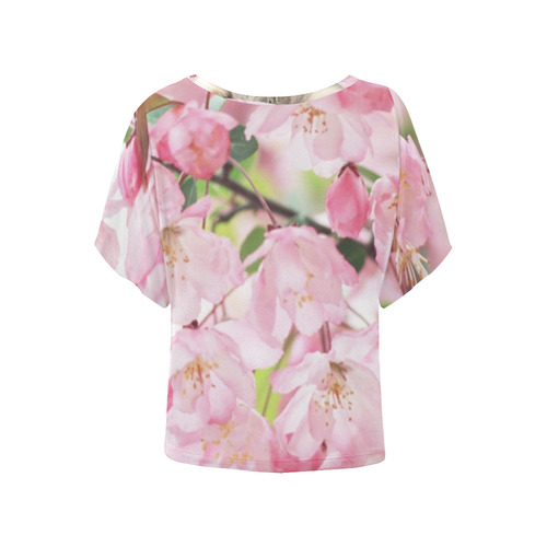 Cat and Flowers Women's Batwing-Sleeved Blouse T shirt (Model T44)