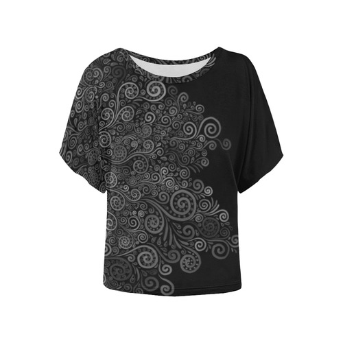 3D Black+White Rose Women's Batwing-Sleeved Blouse T shirt (Model T44)