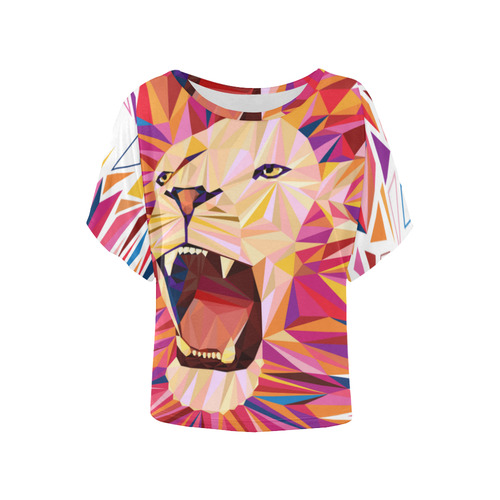 lion roaring polygon triangles Women's Batwing-Sleeved Blouse T shirt (Model T44)