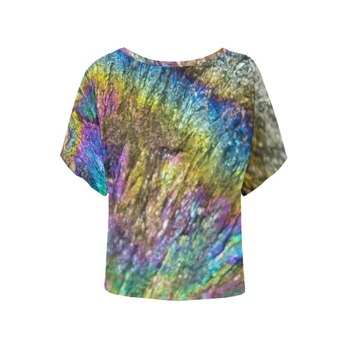 Colorful stone texture Women's Batwing-Sleeved Blouse T shirt (Model T44)