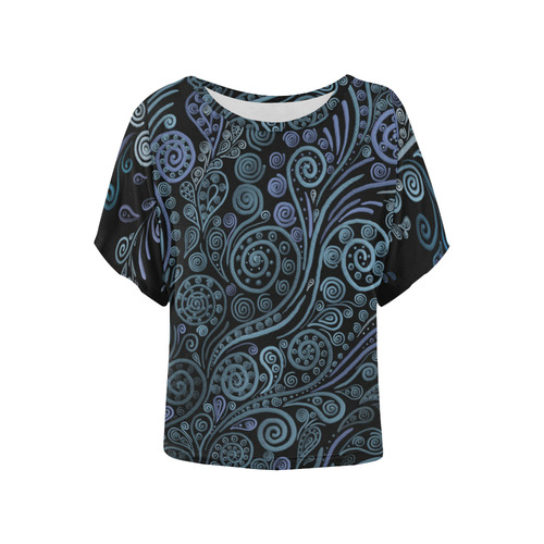 3D psychedelic ornaments, blue Women's Batwing-Sleeved Blouse T shirt (Model T44)