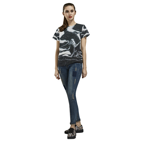 Black and white marble stone texture All Over Print T-Shirt for Women (USA Size) (Model T40)