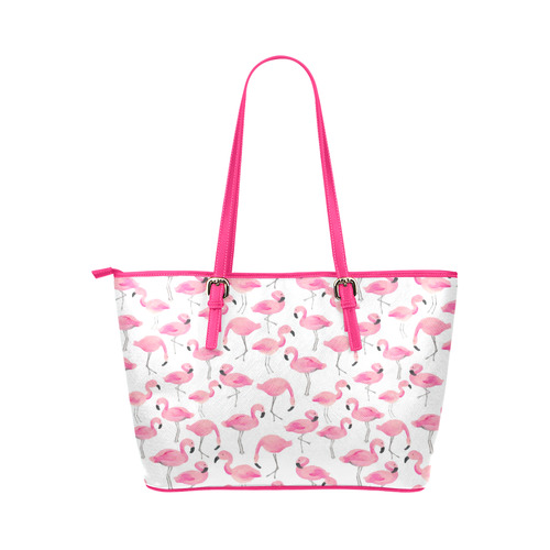 Pink Flamingos Leather Tote Bag/Large (Model 1651)