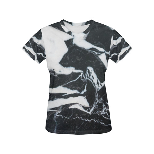 Black and white marble stone texture All Over Print T-Shirt for Women (USA Size) (Model T40)