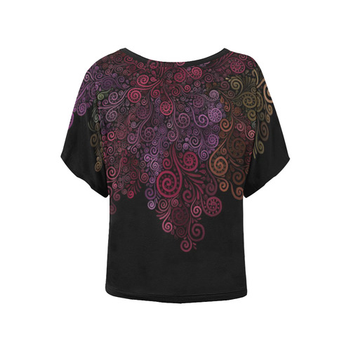 Psychedelic 3D Rose Abstract Women's Batwing-Sleeved Blouse T shirt (Model T44)