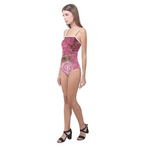 Pink and white stone texture Strap Swimsuit ( Model S05)