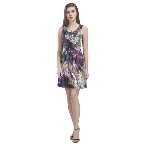Purple green and blue crystal stone texture Thea Sleeveless Skater Dress(Model D19)