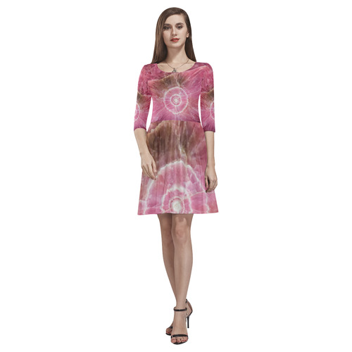 Pink and white stone texture Tethys Half-Sleeve Skater Dress(Model D20)