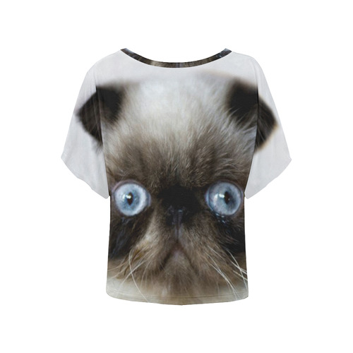 Funny Cat Women's Batwing-Sleeved Blouse T shirt (Model T44)