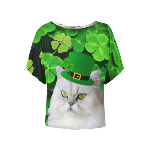 Patrick Irish Cat Women's Batwing-Sleeved Blouse T shirt (Model T44)