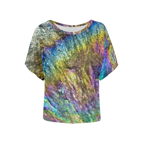 Colorful stone texture Women's Batwing-Sleeved Blouse T shirt (Model T44)