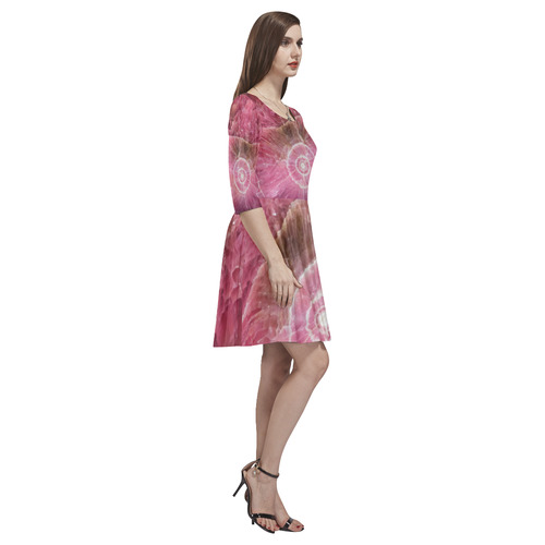 Pink and white stone texture Tethys Half-Sleeve Skater Dress(Model D20)