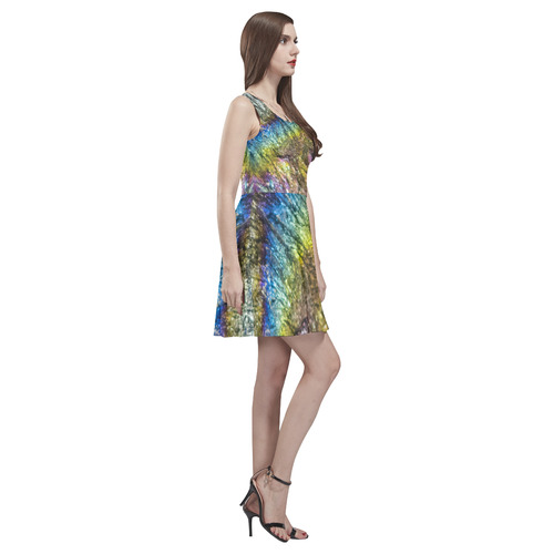 Colorful stone texture Thea Sleeveless Skater Dress(Model D19)