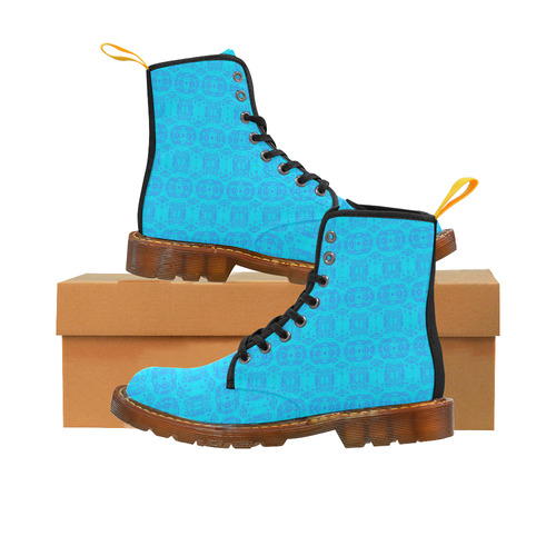 Abstract Blue and Turquoise Damask Pattern Martin Boots For Women Model 1203H