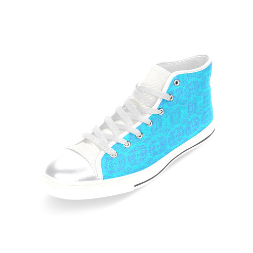 Blue and Turquoise Abstract Damask Pattern Women's Classic High Top Canvas Shoes (Model 017)