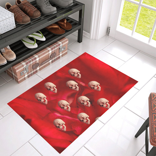 Funny Skull and Red Rose Azalea Doormat 30" x 18" (Sponge Material)