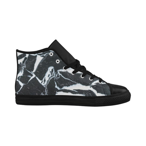 Black and white marble stone texture Aquila High Top Microfiber Leather Men's Shoes/Large Size (Model 032)