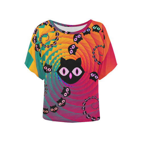 Rainbow Spiral Cats Women's Batwing-Sleeved Blouse T shirt (Model T44)