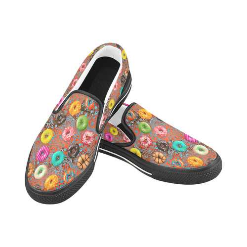 Colorful Yummy Donuts Hearts Ornaments Pattern Women's Slip-on Canvas Shoes/Large Size (Model 019)