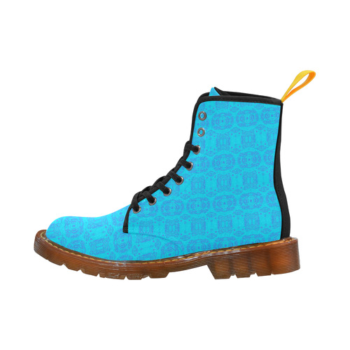 Abstract Blue and Turquoise Damask Pattern Martin Boots For Women Model 1203H