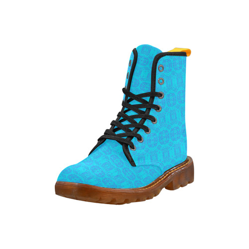 Blue and Turquoise Abstract Damask Martin Boots For Men Model 1203H