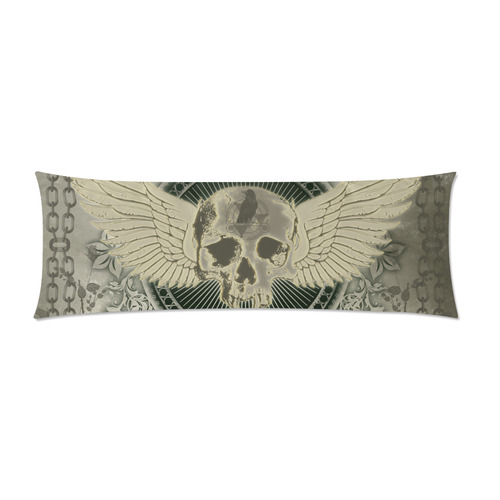 Skull with wings and roses on vintage background Custom Zippered Pillow Case 21"x60"(Two Sides)