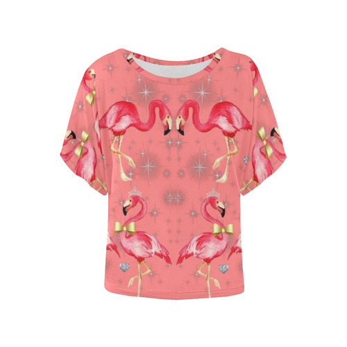 pink flamingo royal Women's Batwing-Sleeved Blouse T shirt (Model T44)