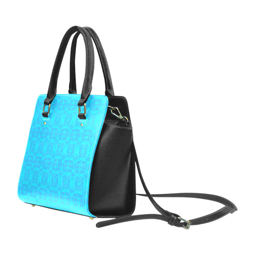 Abstract Blue and Turquoise Damask Pattern Classic Shoulder Handbag (Model 1653)