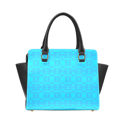 Blue and Turquoise Abstract Damask Rivet Shoulder Handbag (Model 1645)